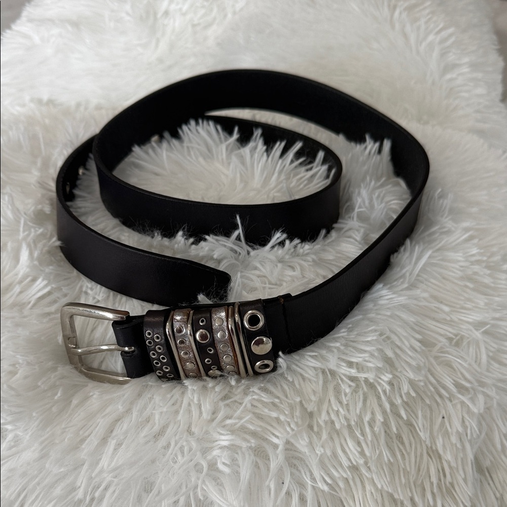 Calvin Klein Black Leather Belt with Silver Stud Accents